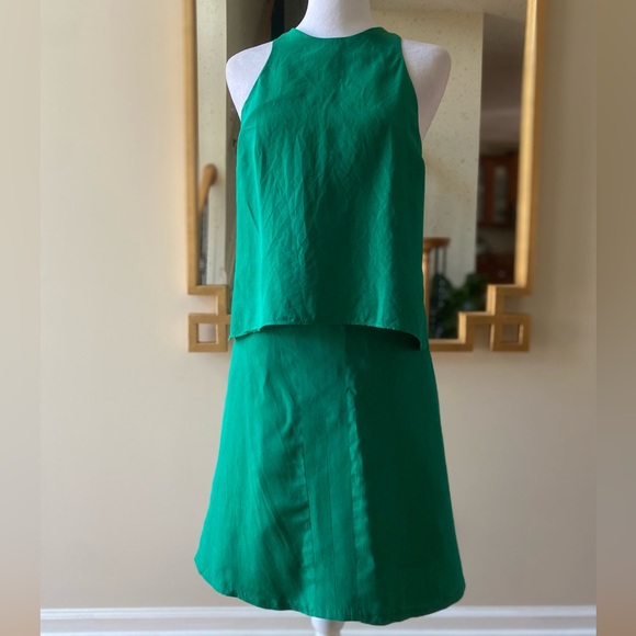 🍀 Christine Alcalay Emerald Green Silk Linen Halter Top & Skirt Set size 0